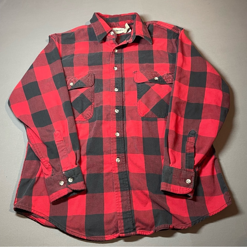 VTG St. John's Bay Buffalo Check Thick Cotton Flannel Button Down Shirt - Large